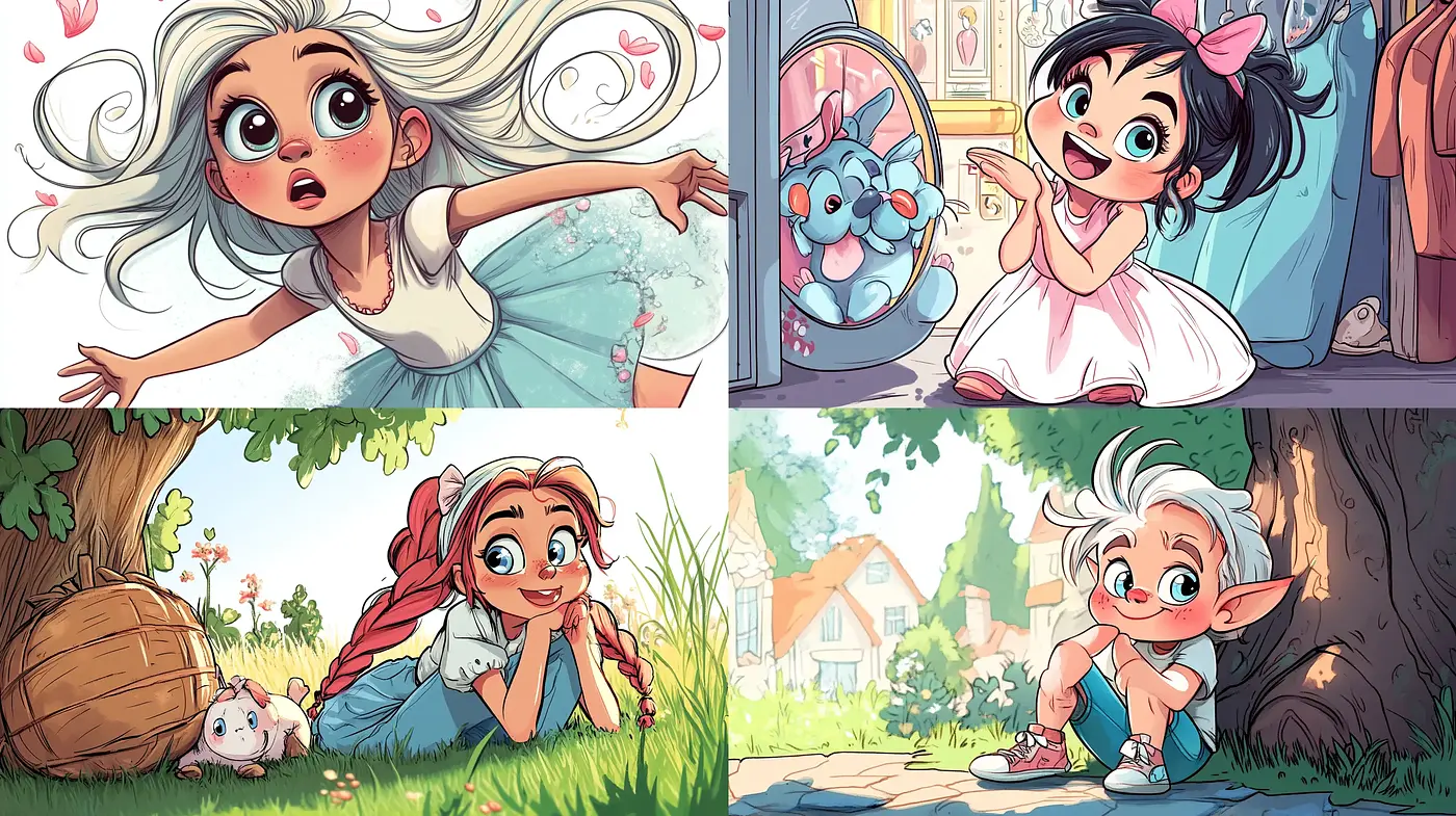 Enchanted Whimsy: A Unified Vision Through Cartoonish Charm and Lush Sceneries - Midjourney sref style