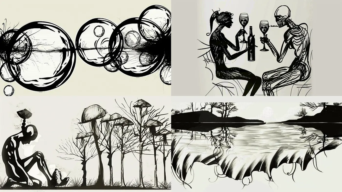 Stylized Monochrome Dreamscapes with Ethereal Elegance - Midjourney sref style