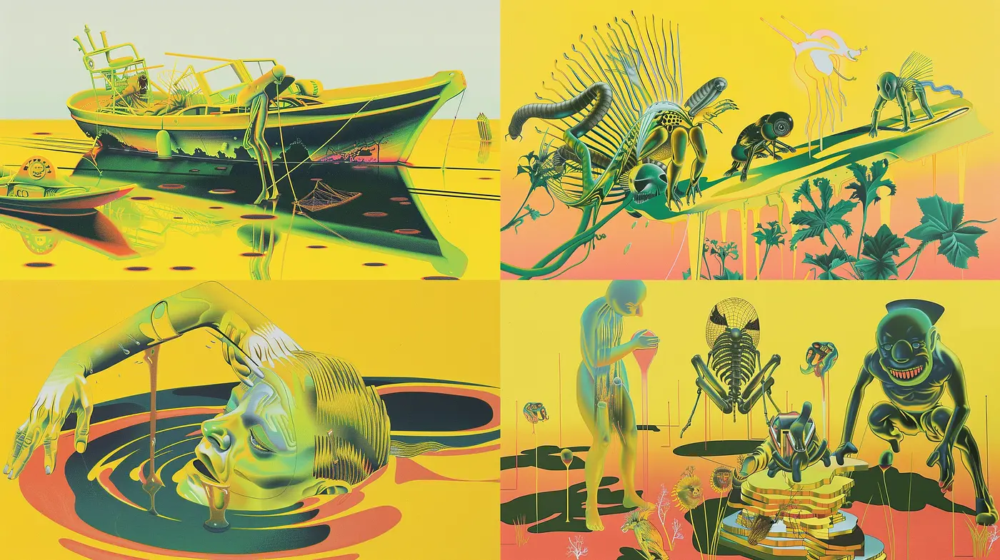 Surreal Dreamscapes: A Journey Through Vibrant Abstraction and Fluid Forms - Midjourney sref style