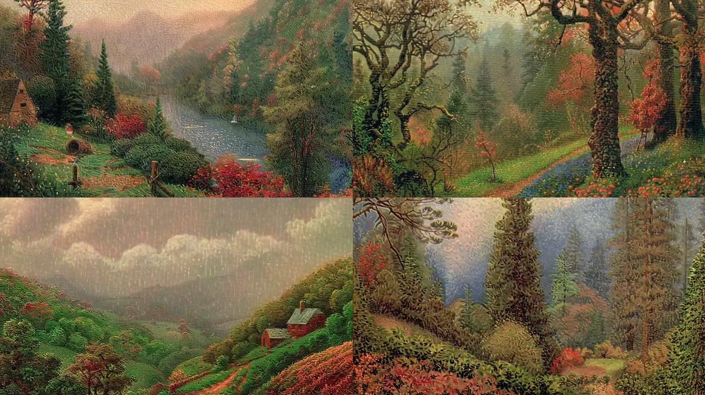 Rustic Serenity in Oil: A Homage to the Classics of Landscape Painting - Midjourney sref style