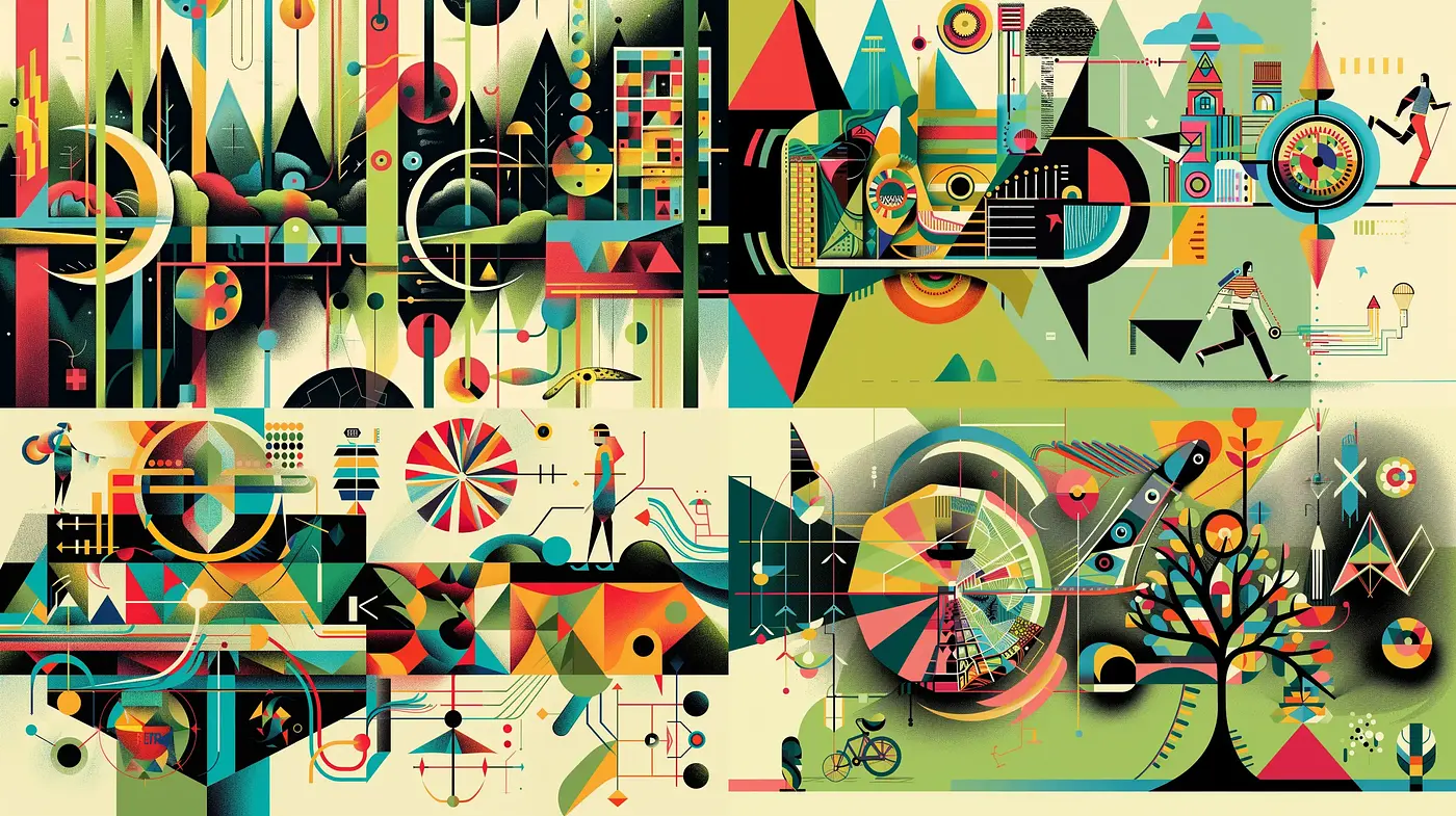 Geometric Harmony in Abstract Expression: A Fusion of Vibrant Tones and Shapes - Midjourney sref style