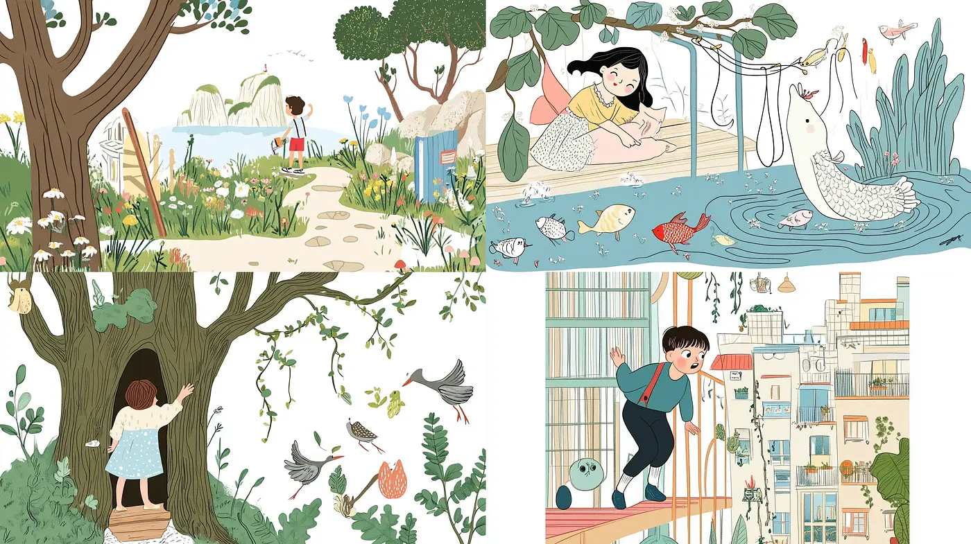 Whimsical Storybook Illustration with Nature-Inspired Harmony - Midjourney sref style
