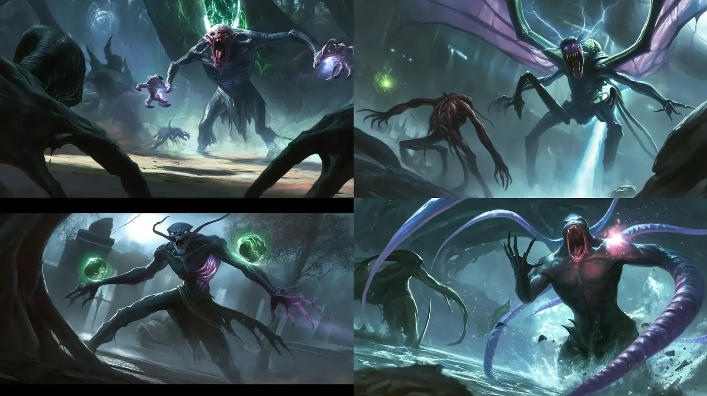 Ethereal Nocturne: A Symphony of Otherworldly Shades and Fantastical Creatures - Midjourney sref style