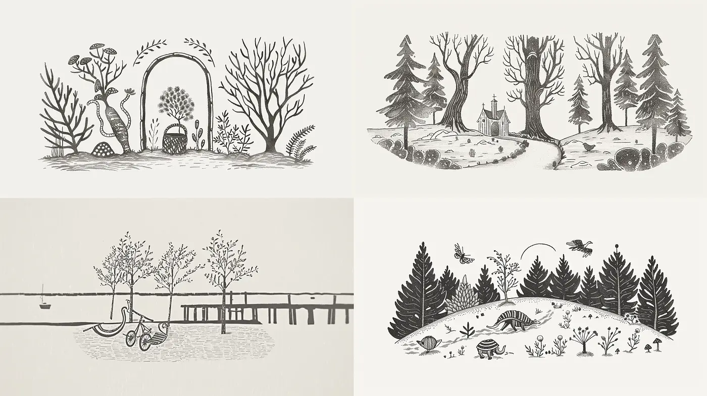 Monochrome Woodland Whispers: An Homage to Engraving Techniques and Natural Storytelling - Midjourney sref style