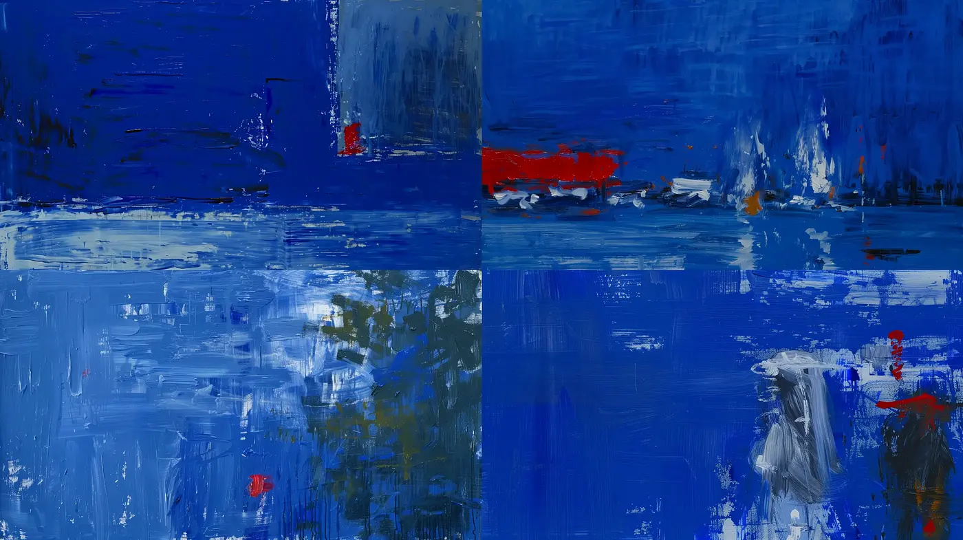 Cerulean Dreamscapes: Abstract Expressionist Echoes in Digital Brushstrokes - Midjourney sref style