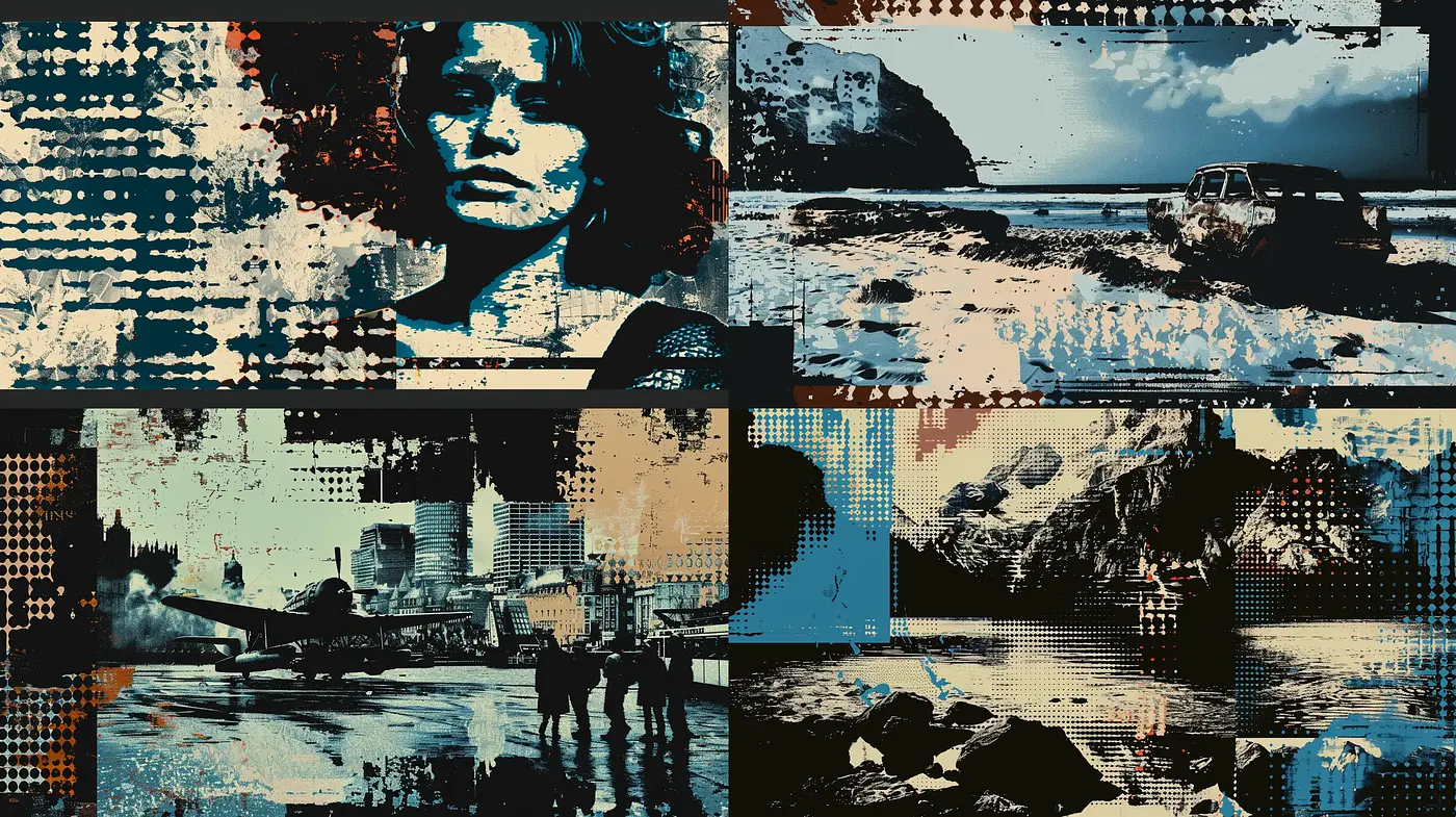 Distressed Textured Montage with a Cinematic Noir Influence - Midjourney sref style