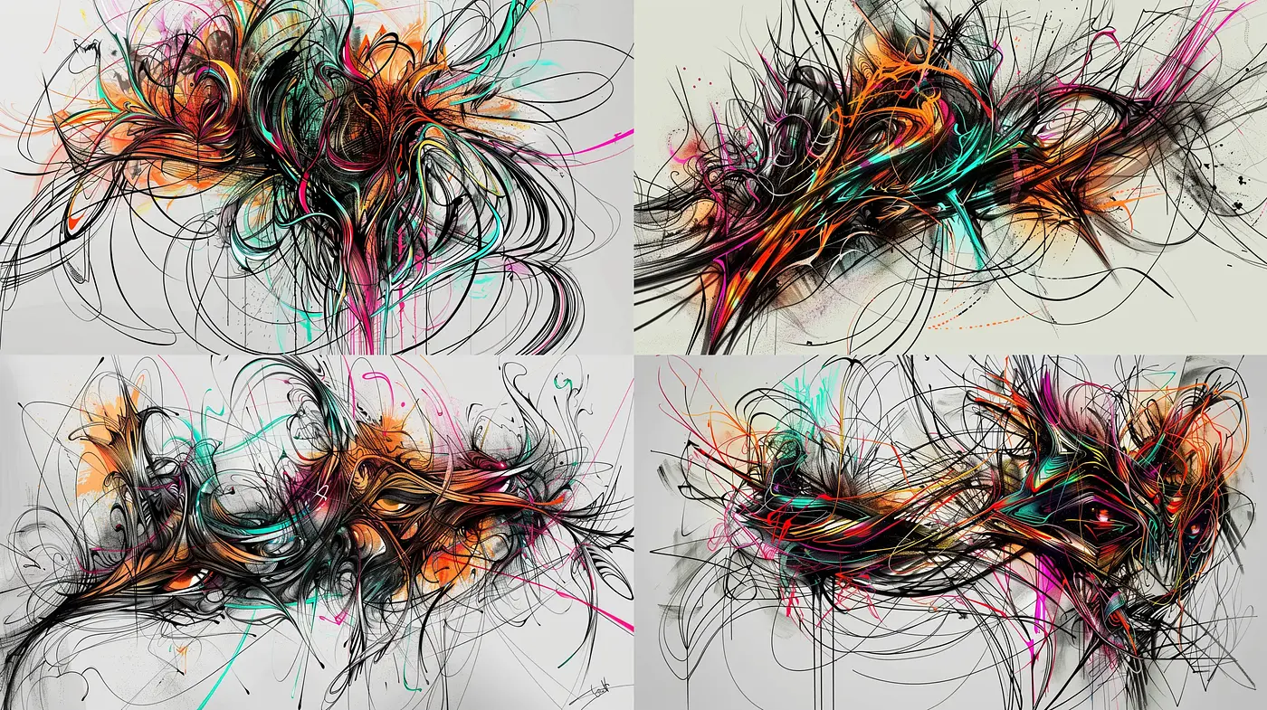 Abstract Expressionist Fusion with Electrifying Color Bursts - Midjourney sref style