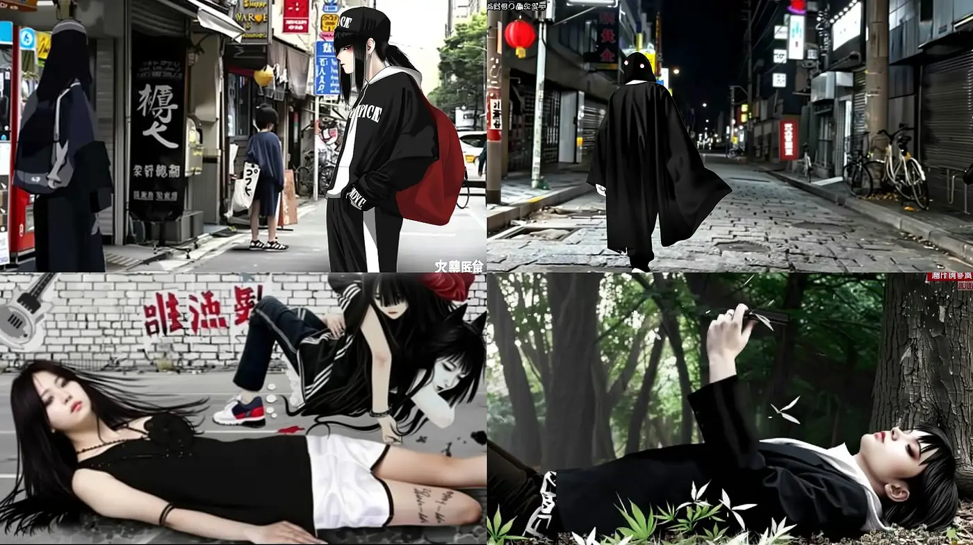 Nocturnal Urban Elegance with a Gothic Manga Essence - Midjourney sref style