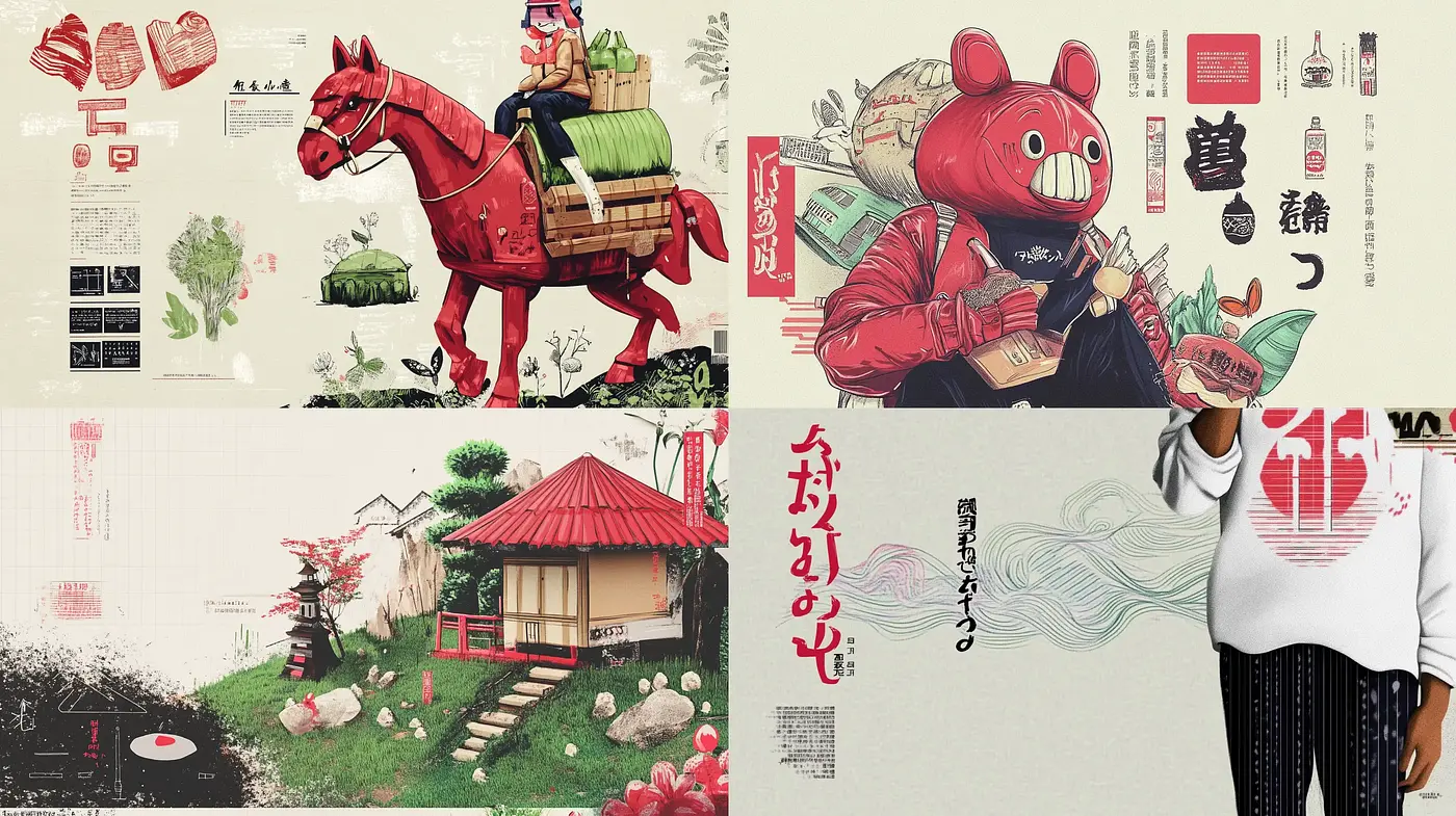 East Asian-Inspired Contemporary Graphic Collage - Midjourney sref style