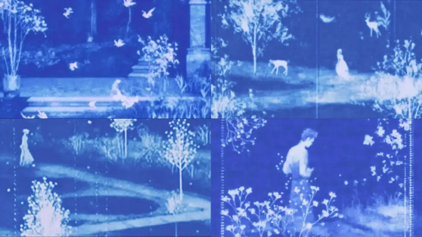 Ethereal Dreamscape with Subtle Blue Tones and Delicate Flora - Midjourney sref style