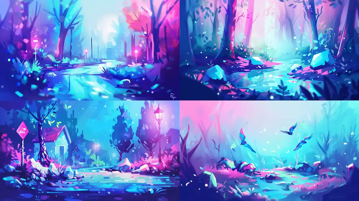 Vibrant Mystical Landscapes with a Hint of Surrealism - Midjourney sref style