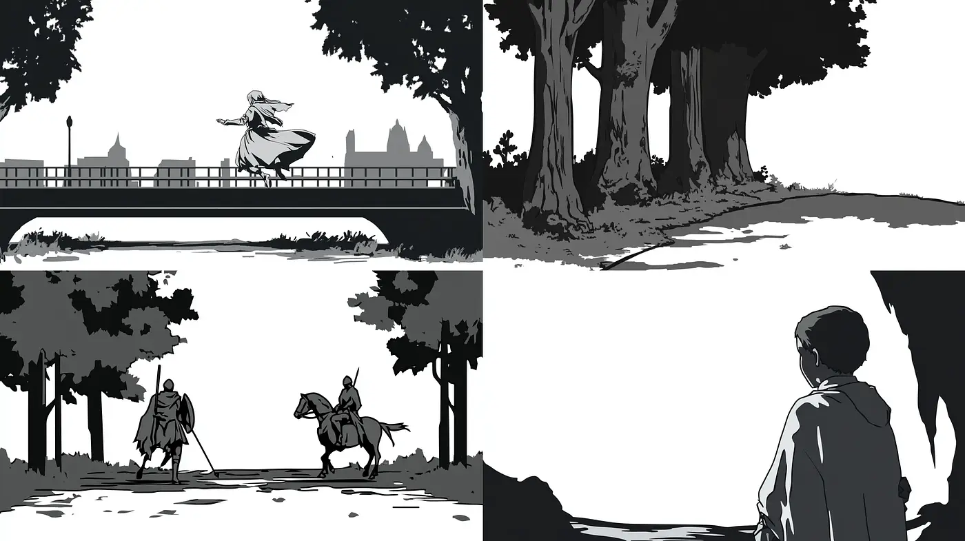 Monochromatic Storyboarding Essence - Midjourney sref style