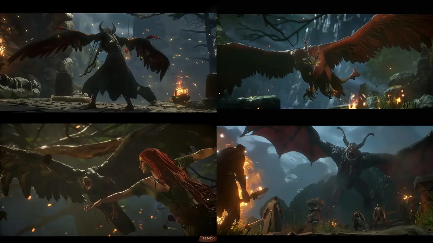 Enigmatic Twilight Saga: A Cinematic Tapestry of Mythical Beasts and Enchanted Forest - Midjourney sref style