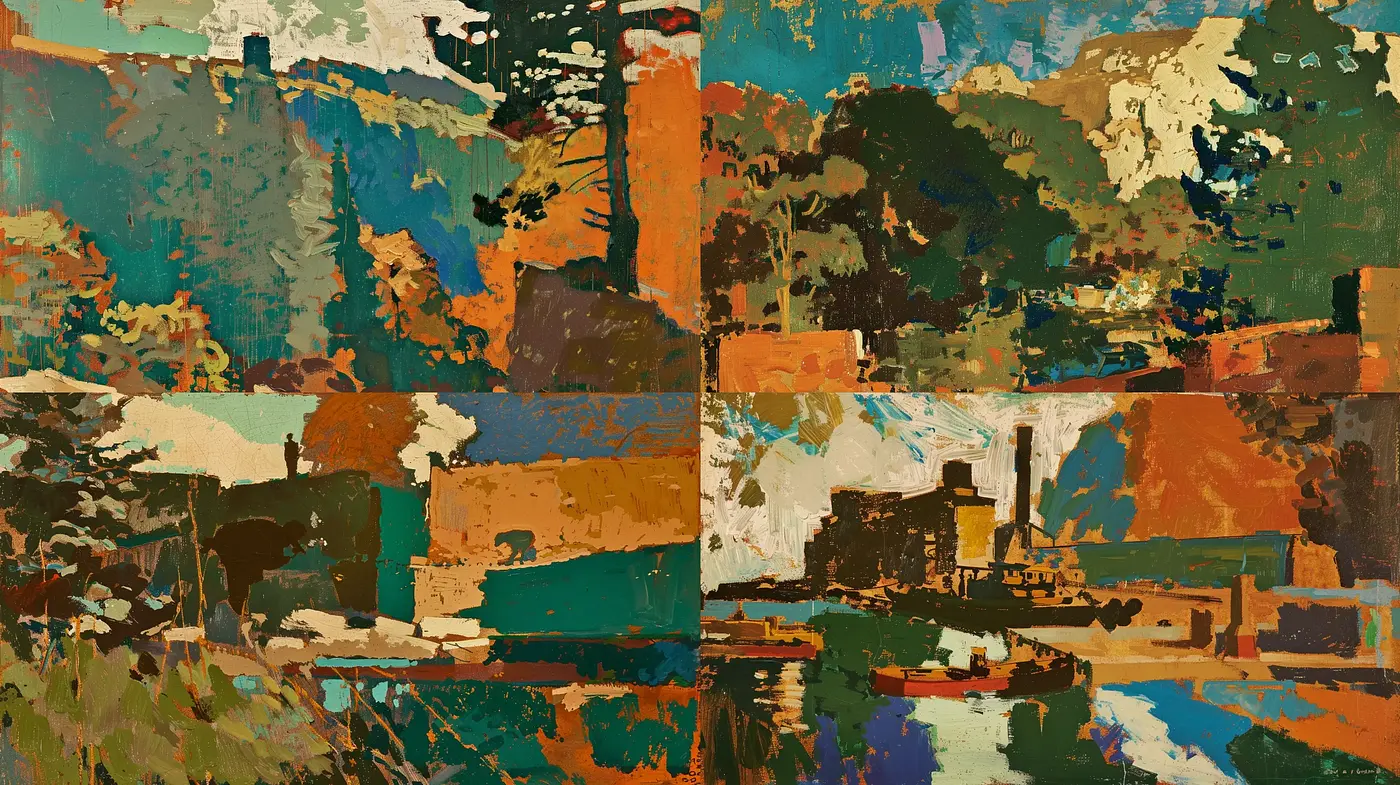 Rustic Textured Landscape Impressions - Midjourney sref style