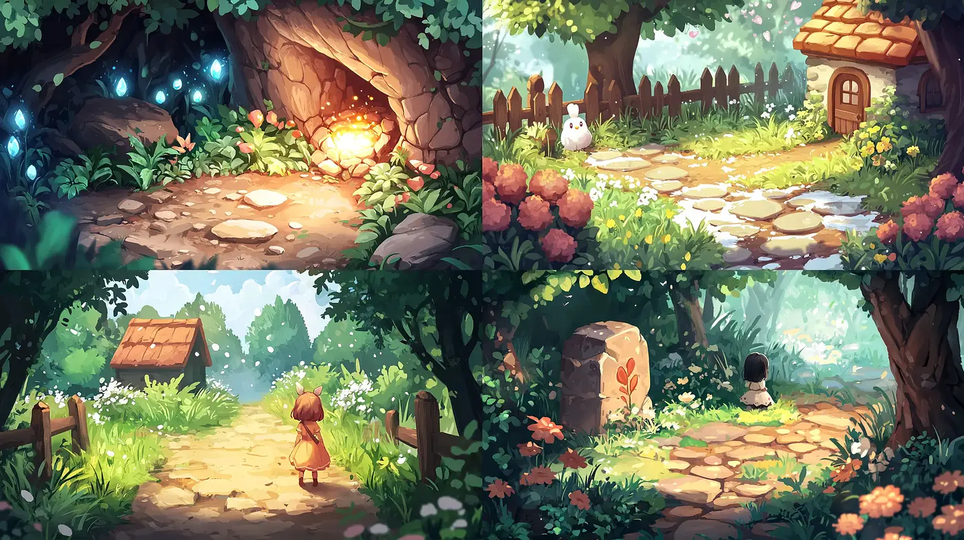 Enchanted Forest Whimsy: A Homage to Idyllic Illustrative Art - Midjourney sref style