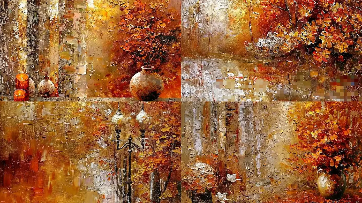 Autumnal Landscape with Rich Textures and Warm Hues - Midjourney sref style