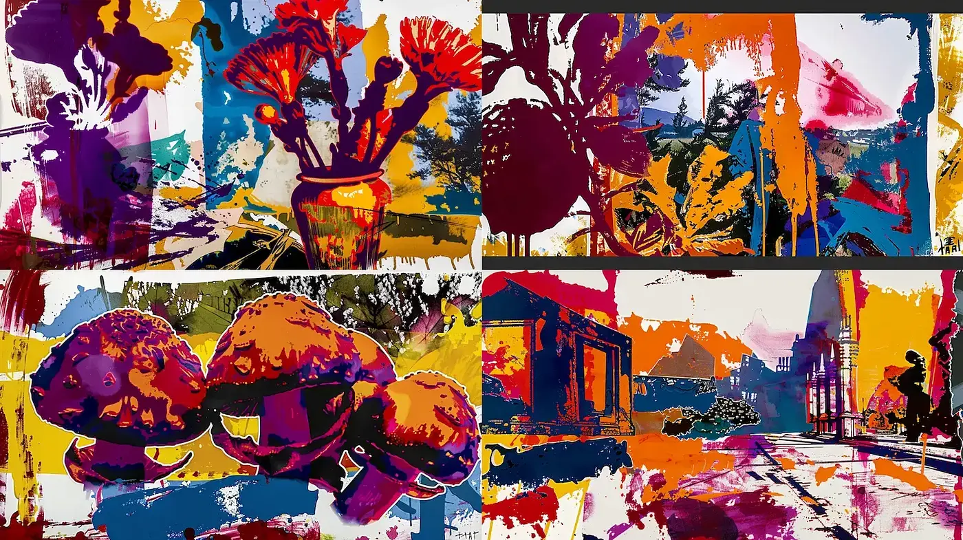 Vibrant Mixed Media Composition with Expectation of Whimsy - Midjourney sref style