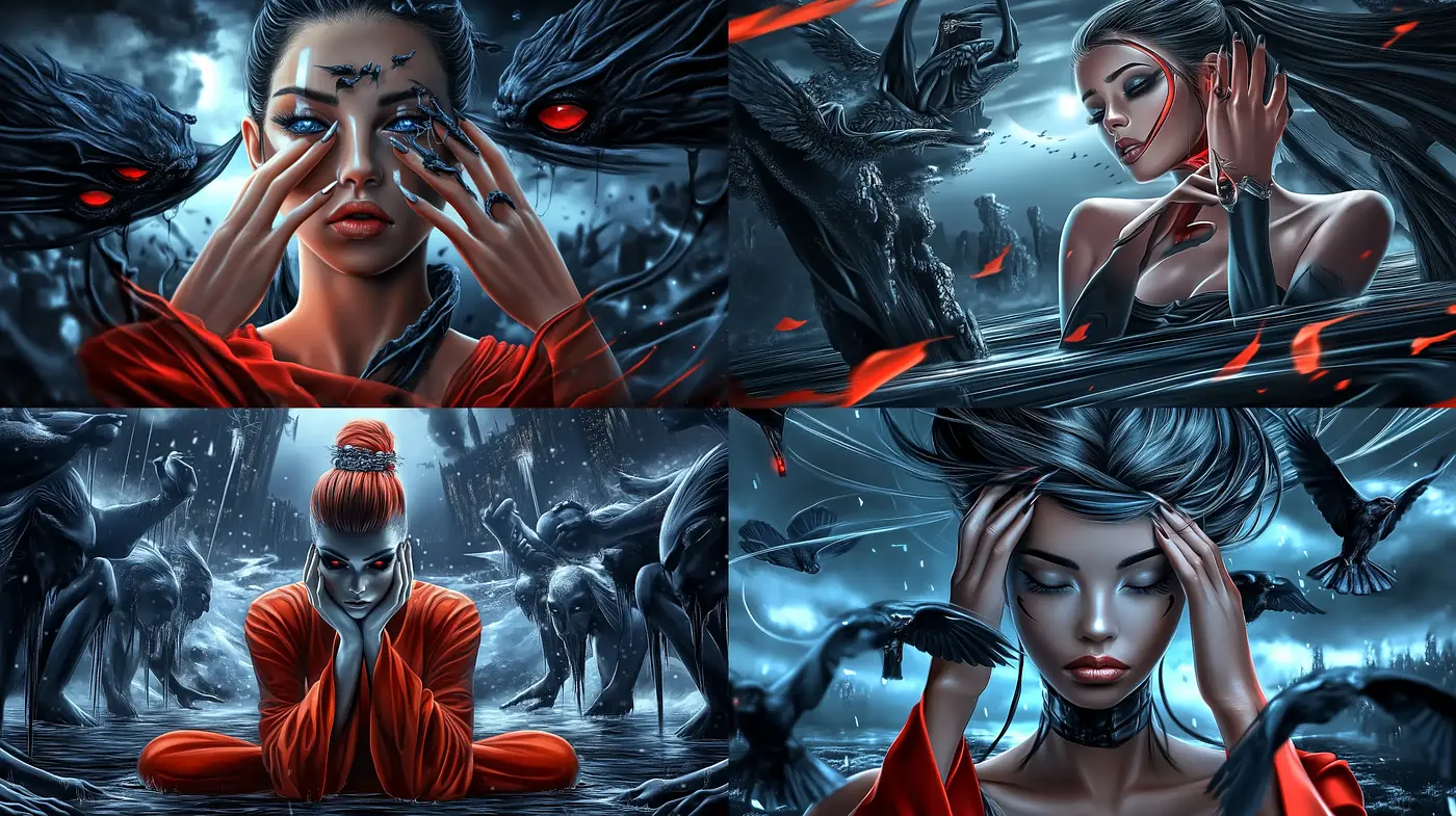 Crimson and Cobalt Dreamscape: An Ethereal Blend of Surrealism and Contemporary Digital Art - Midjourney sref style