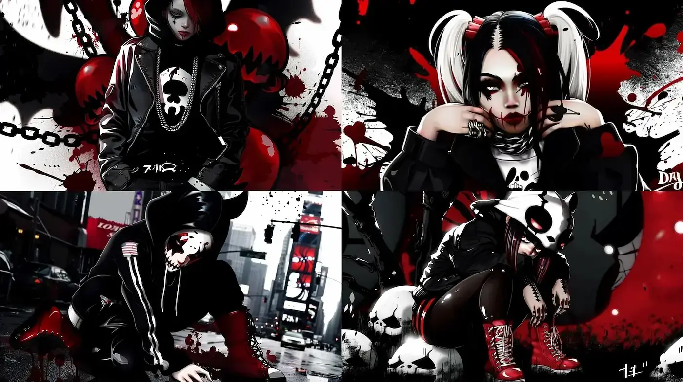 Dynamic and Edgy Urban Illustration with a Dark Palette and Artistic Influences - Midjourney sref style