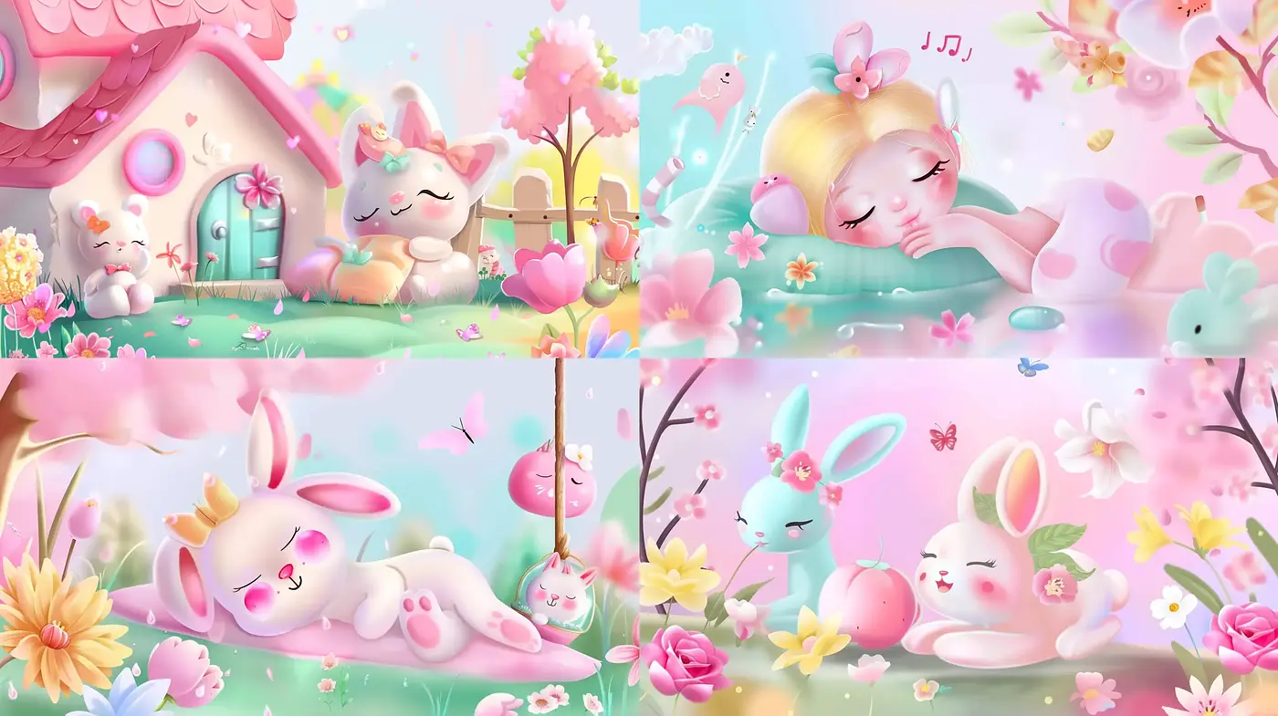 Whimsical Pastel Dreamscape with Enchanting Animal Characters - Midjourney sref style