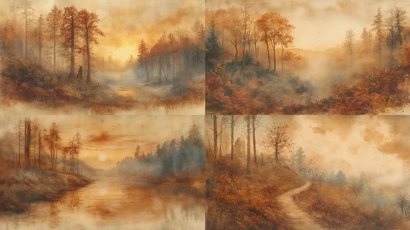 Ethereal Autumnal Hues Rendered in a Dreamlike Impressionist Vision - Midjourney sref style