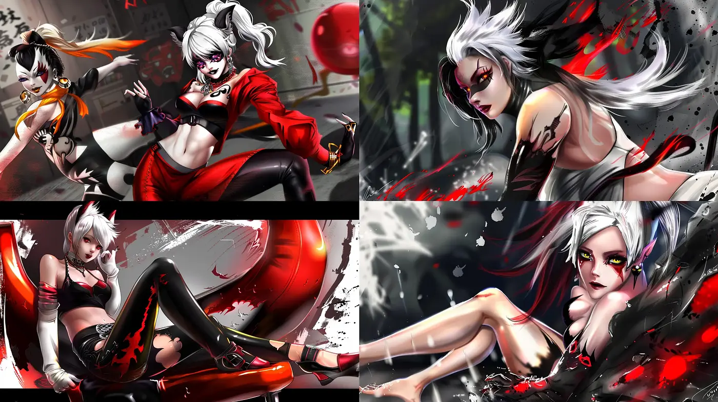 Dynamic Anime-Inspired Action with a Crimson and Monochromatic Touch - Midjourney sref style