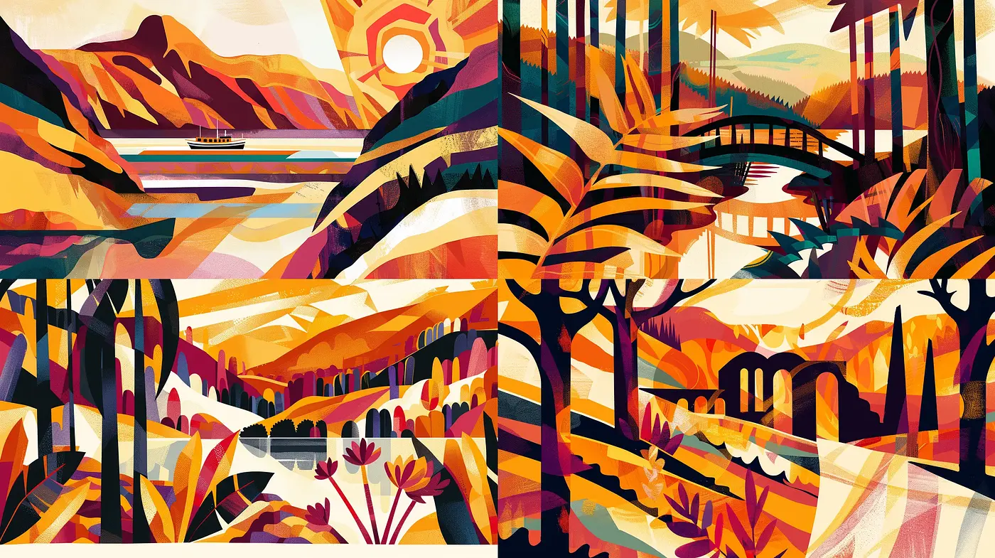 Autumnal Geometric Landscape Fusion - Midjourney sref style