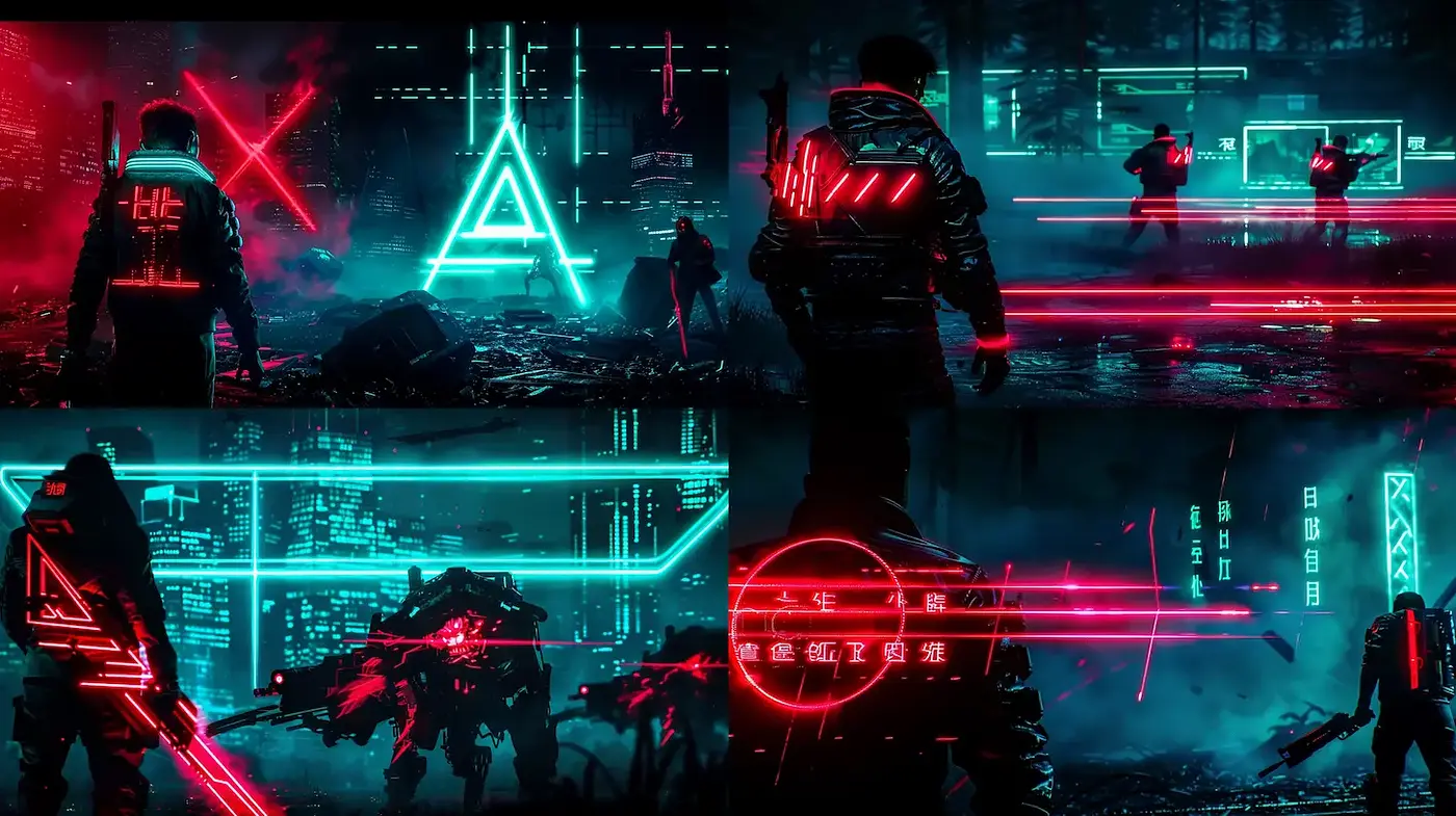 Futuristic cyberpunk aesthetic with neon accents and dramatic shadow play - Midjourney sref style