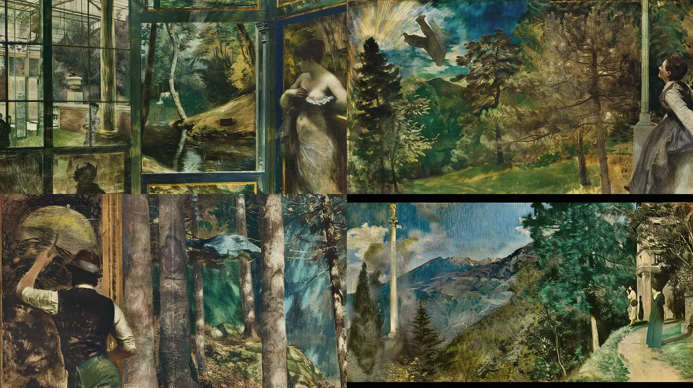 Melancholic Nature Hues with Impressionist Echoes - Midjourney sref style