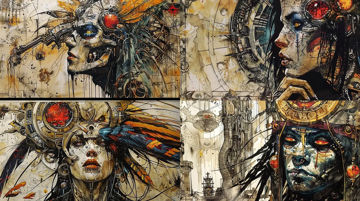 Mechanical Renaissance Fusion with Steampunk Overtones - Midjourney sref style