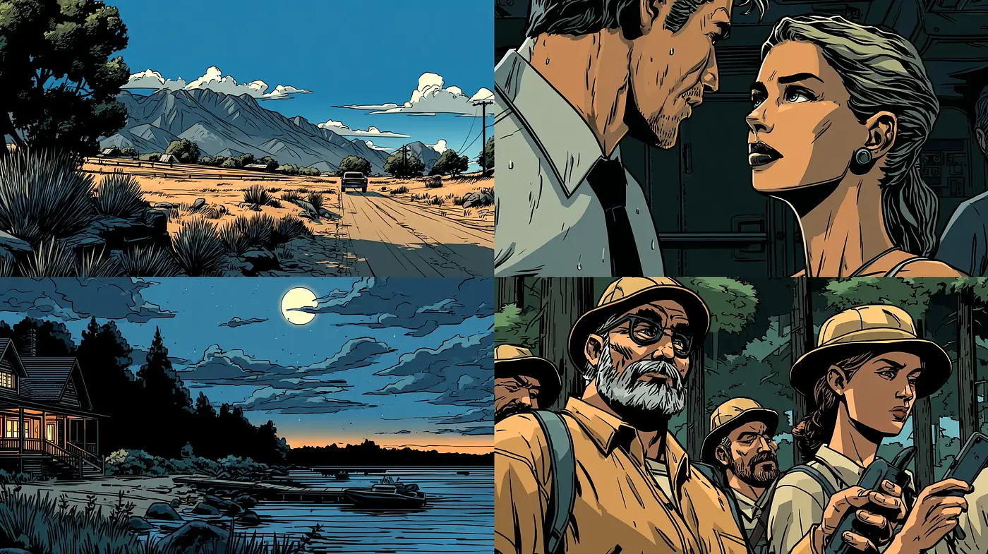 Stylized Narrative with Dramatic Contrast and Dynamic Composition - Midjourney sref style