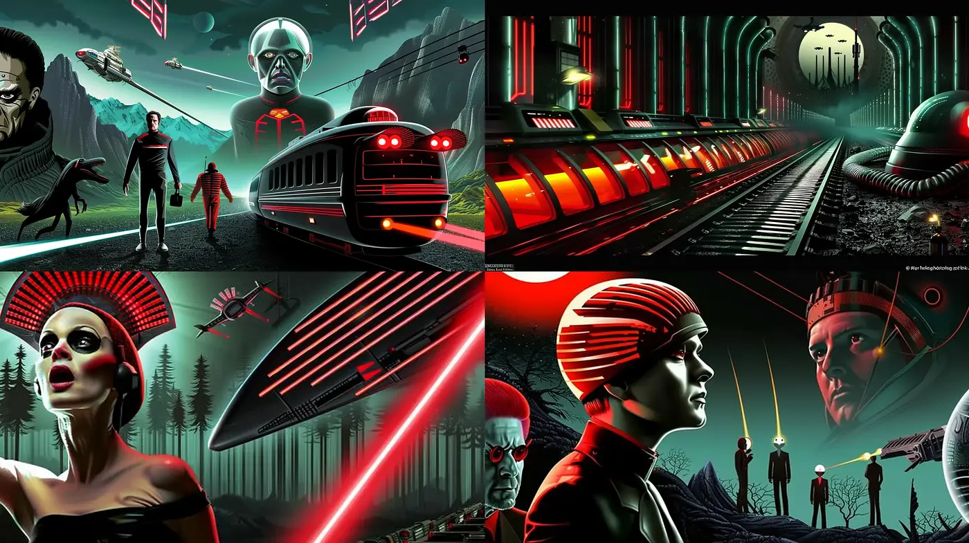 Futuristic Noir with a Retro Sci-Fi Essence - Midjourney sref style