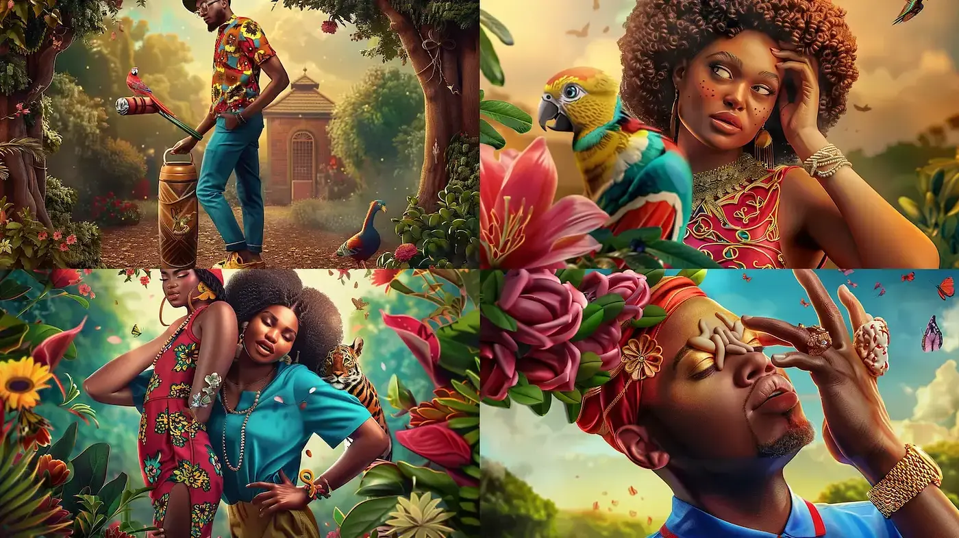 Vibrant Tropical Opulence with Rich Cultural Nuances - Midjourney sref style