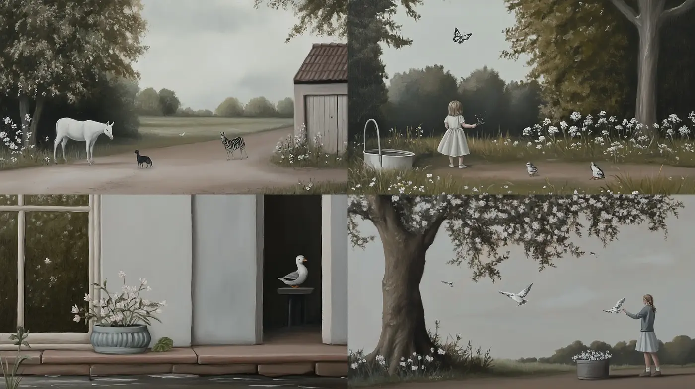 Pastoral Serenity: A Rustic Tableau with Harmonious Earth Tones - Midjourney sref style