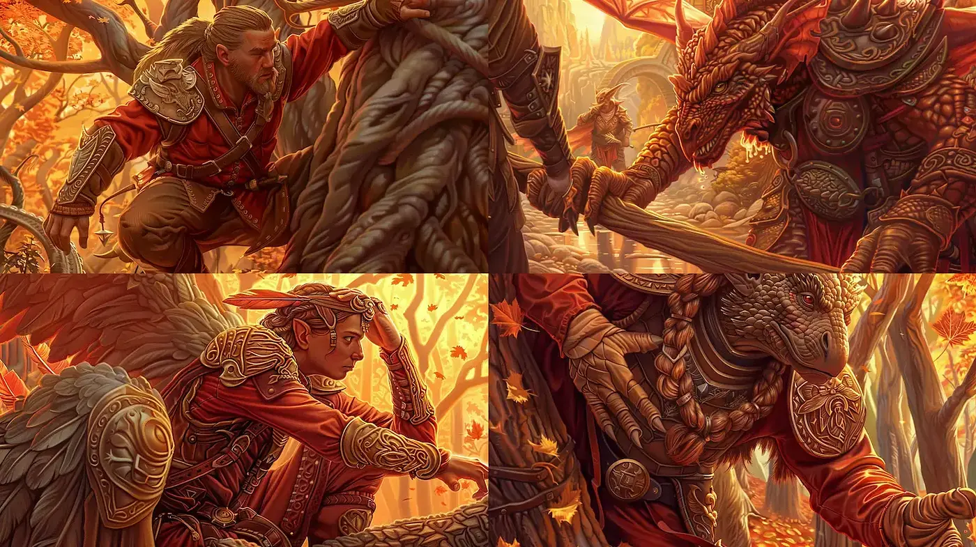 Vibrant Fantasy Illustrations with Rich Textures and Dynamic Composition - Midjourney sref style