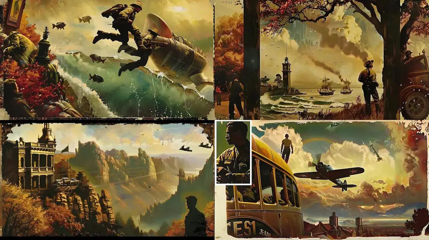 Epic Cinematic Tapestry of Golden Hour Adventurous Escapades - Midjourney sref style