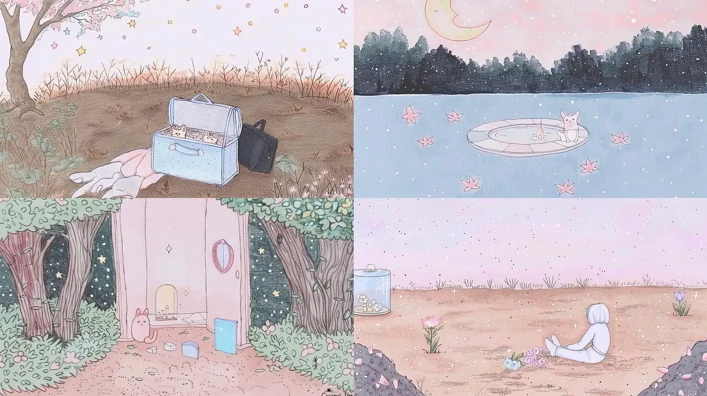 Serene Pastel Visions with a Dream-Like Watercolor Essence - Midjourney sref style