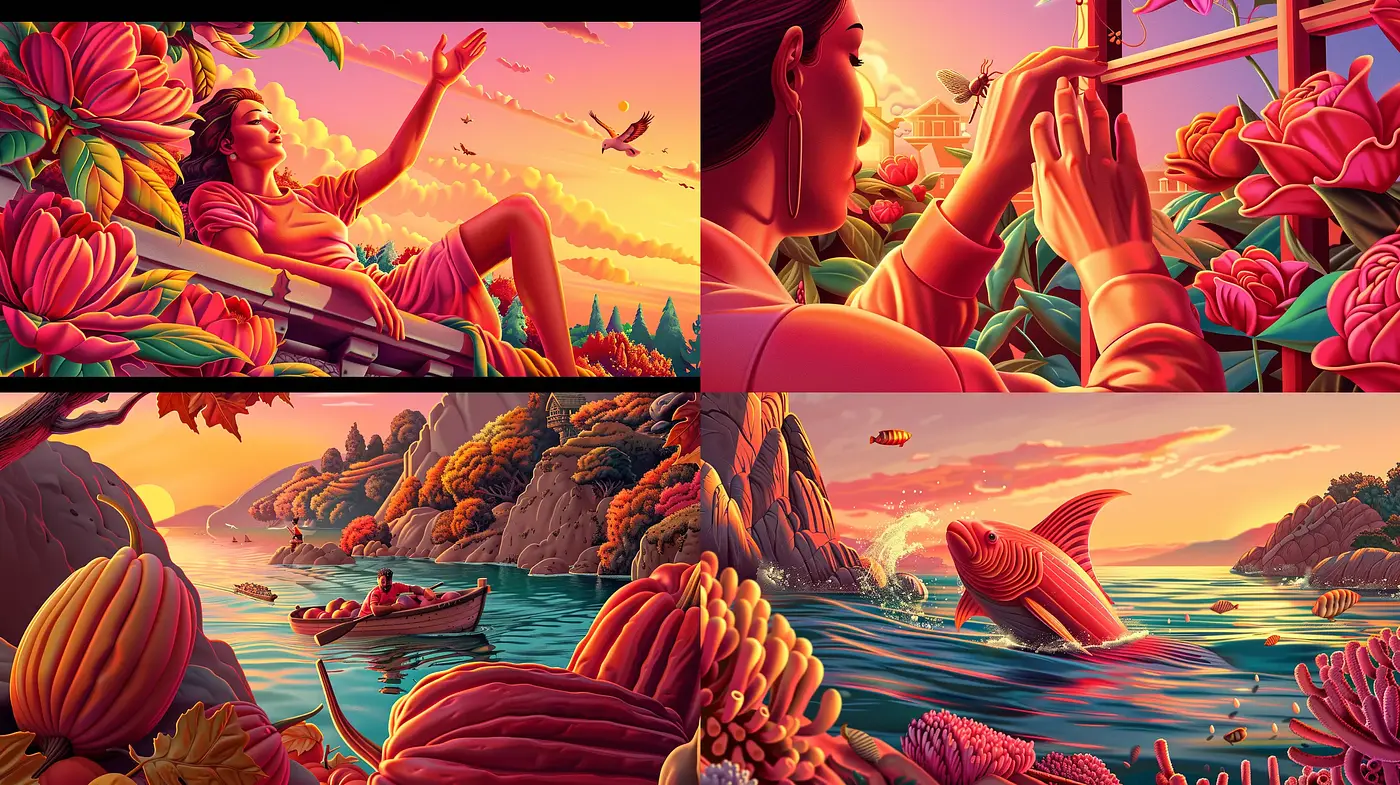 Warm Tonal Dreamscape with Surreal Highlights - Midjourney sref style