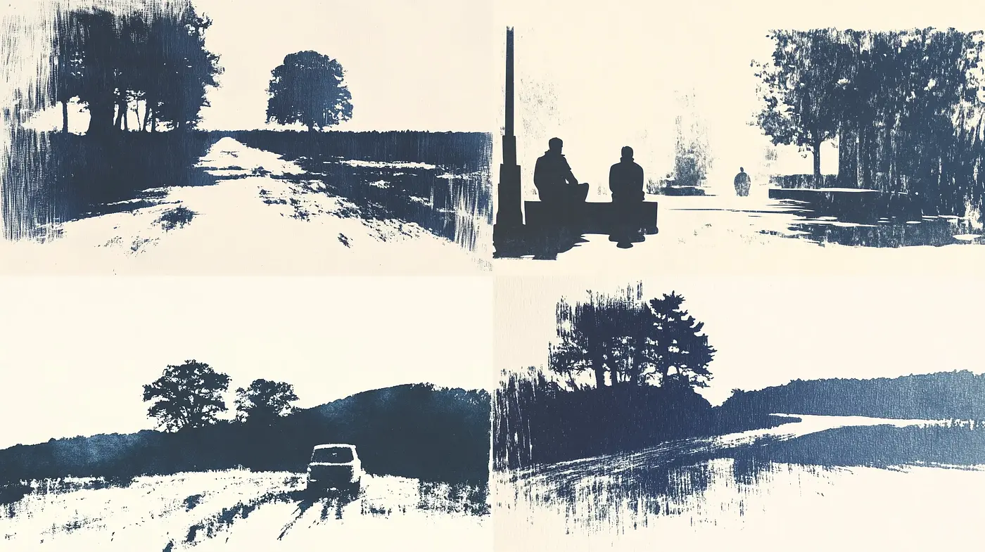 Monochromatic Silhouette Landscapes in High-Contrast - Midjourney sref style