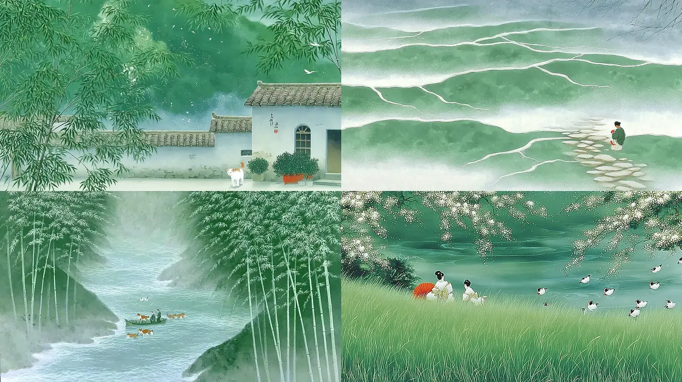 Serene Landscapes in Soft Pastel Tones with Traditional Asian Influences - Midjourney sref style