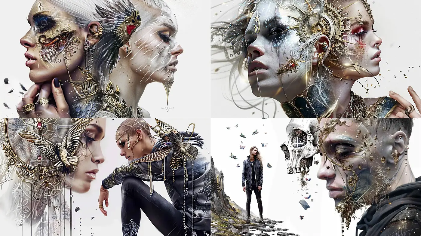 Mechanical Renaissance: A Fusion of Biomechanical Artistry and Baroque Elegance - Midjourney sref style
