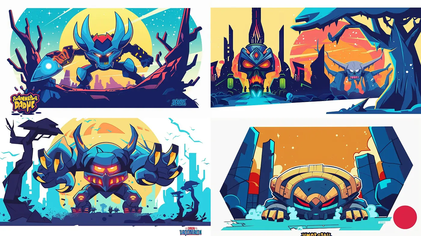 Vibrant Mech Invasion: A Synthesis of Comic Art and Futurism in Bold Hues - Midjourney sref style