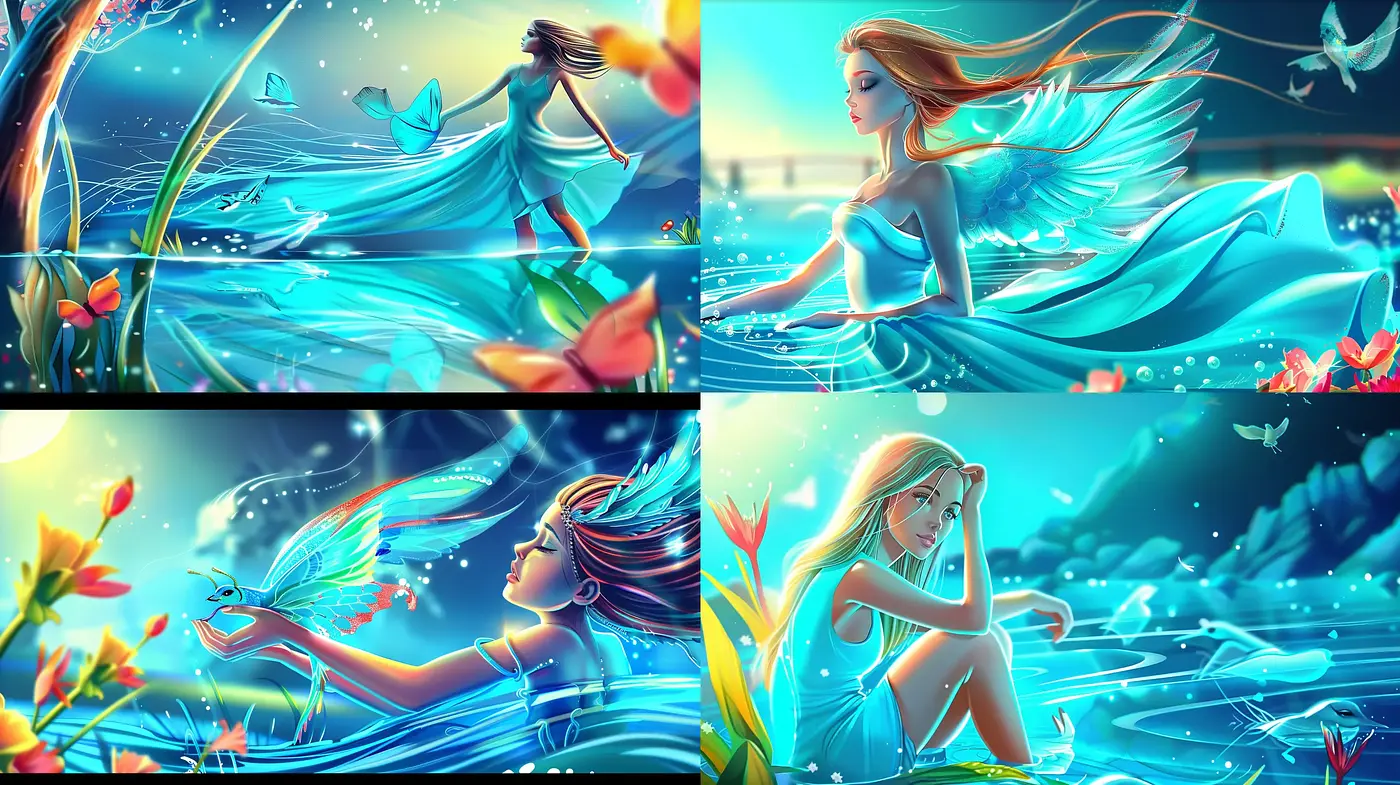 Enchanting Aquatic Dreamscape: A Fusion of Luminous Colors and Fluid Dynamics - Midjourney sref style