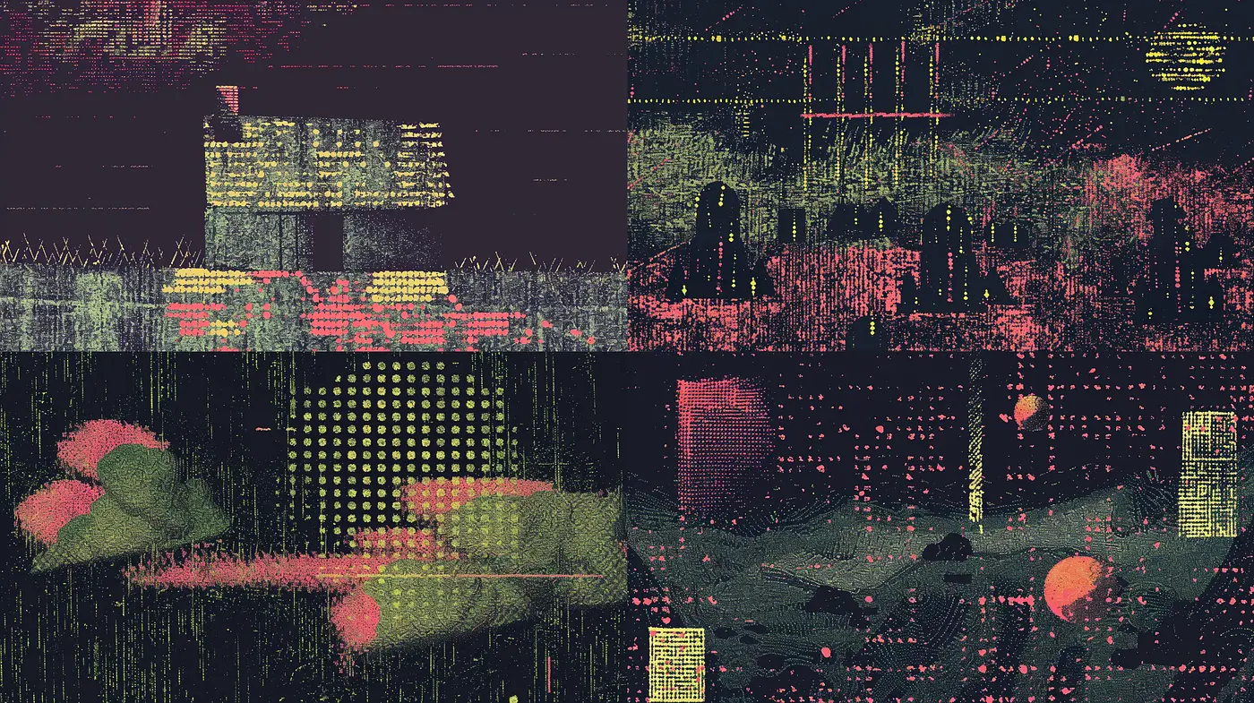 Glitch Art Fusion with Electric Neon Overtones - Midjourney sref style