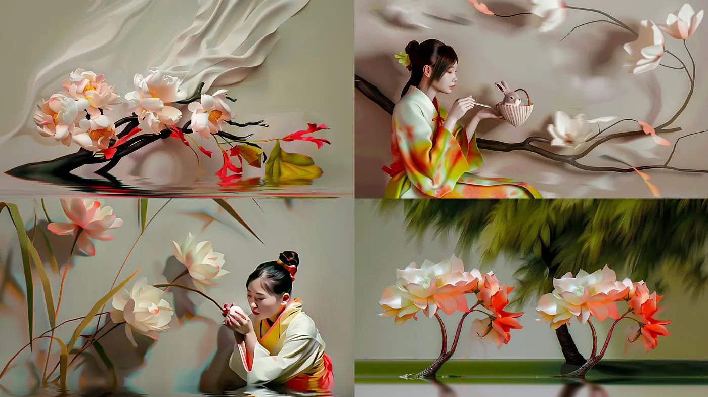Ethereal Brushstrokes in a Serene Lotus Dreamscape - Midjourney sref style