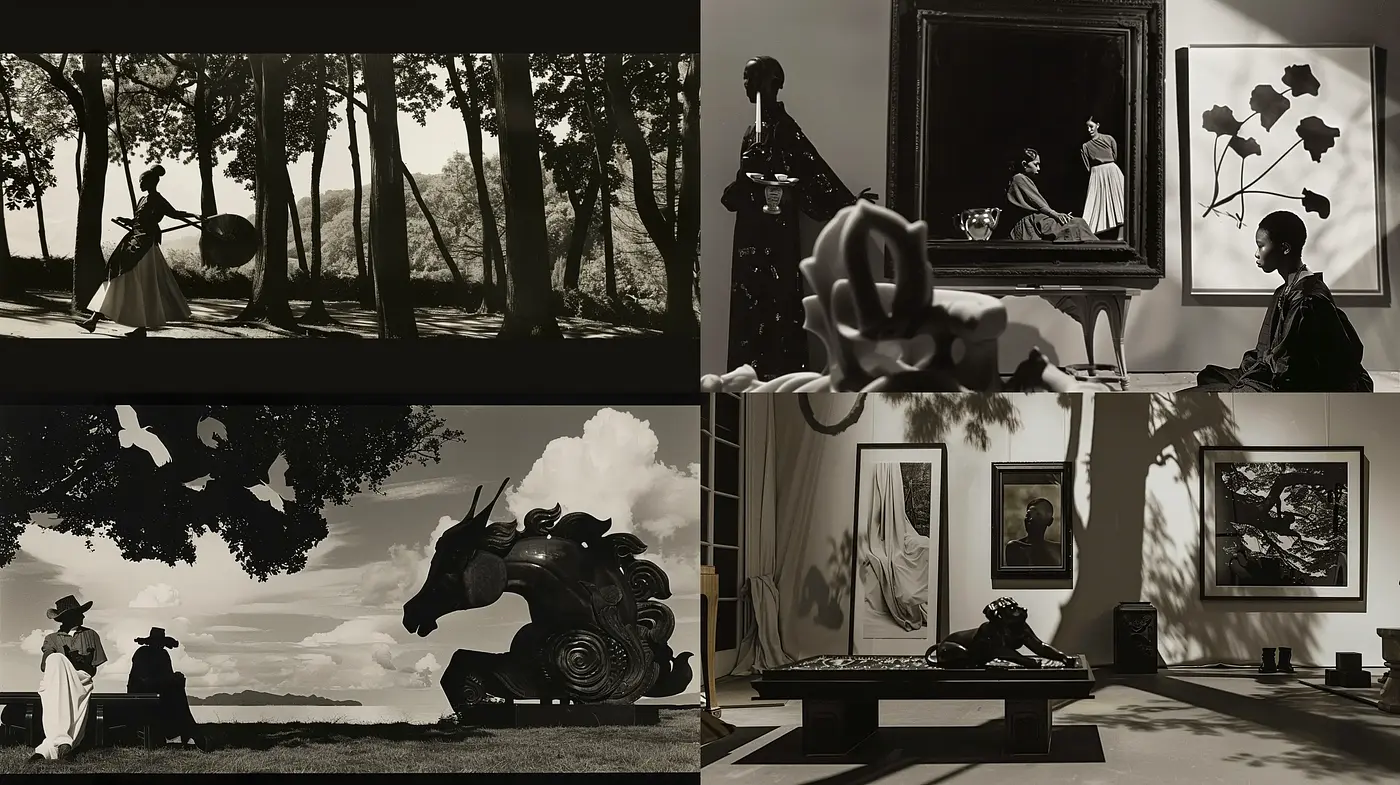 Monochrome Cinematic Tableaux with Surrealistic Overtones - Midjourney sref style