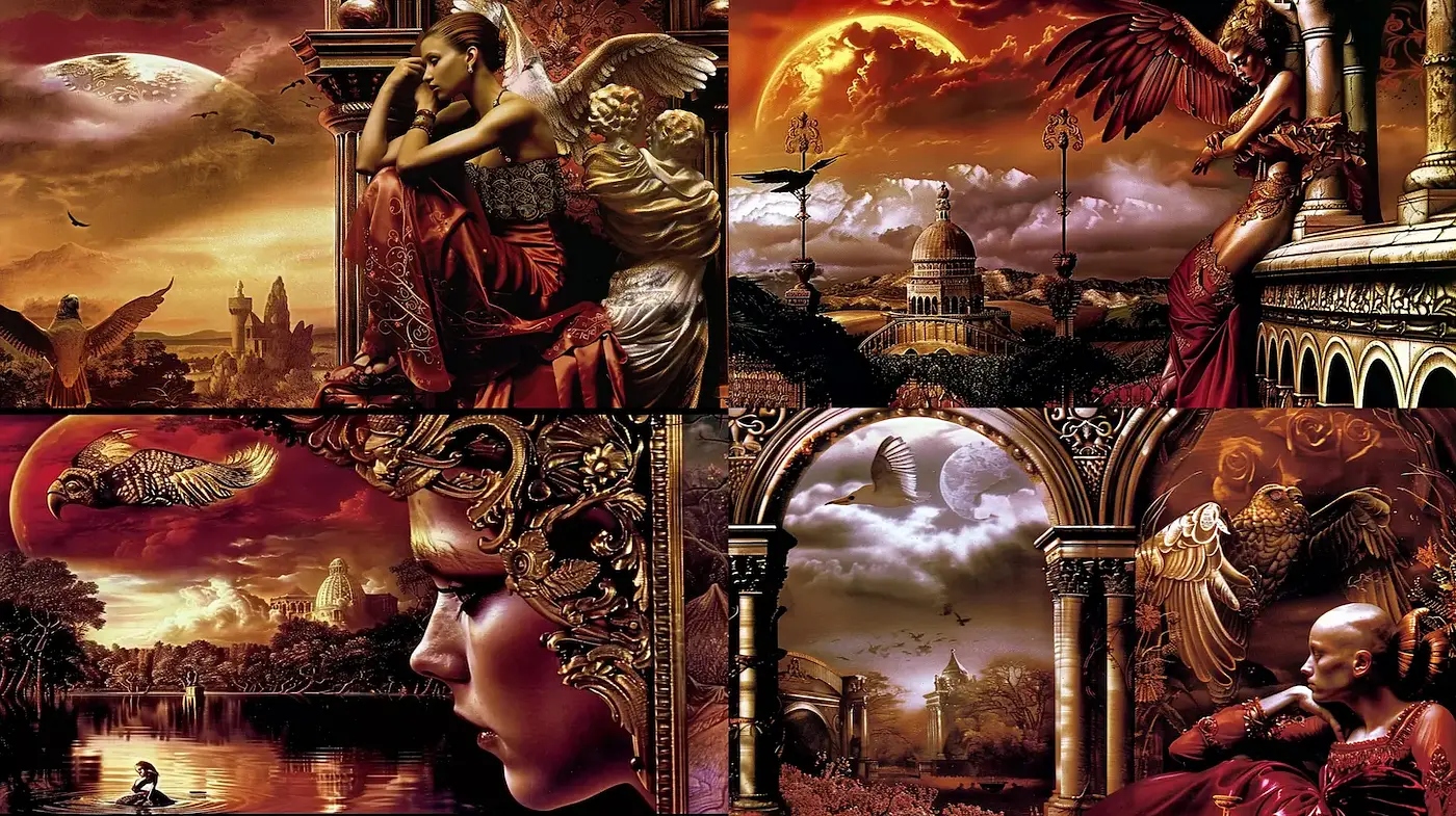 Epic and Mystical Art with Rich, Enigmatic Themes - Midjourney sref style