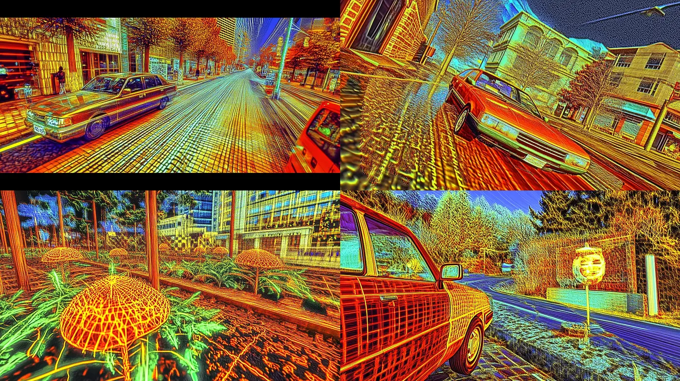 Surreal Neon-Retro Fusion with Abstract Expressionism - Midjourney sref style
