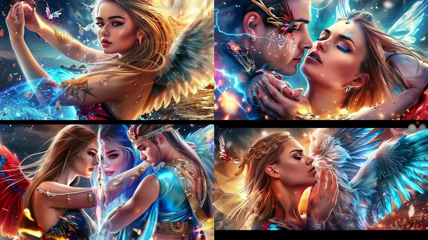 Ethereal Fantasy Glow Harmonizing Human and Avian Elegance - Midjourney sref style