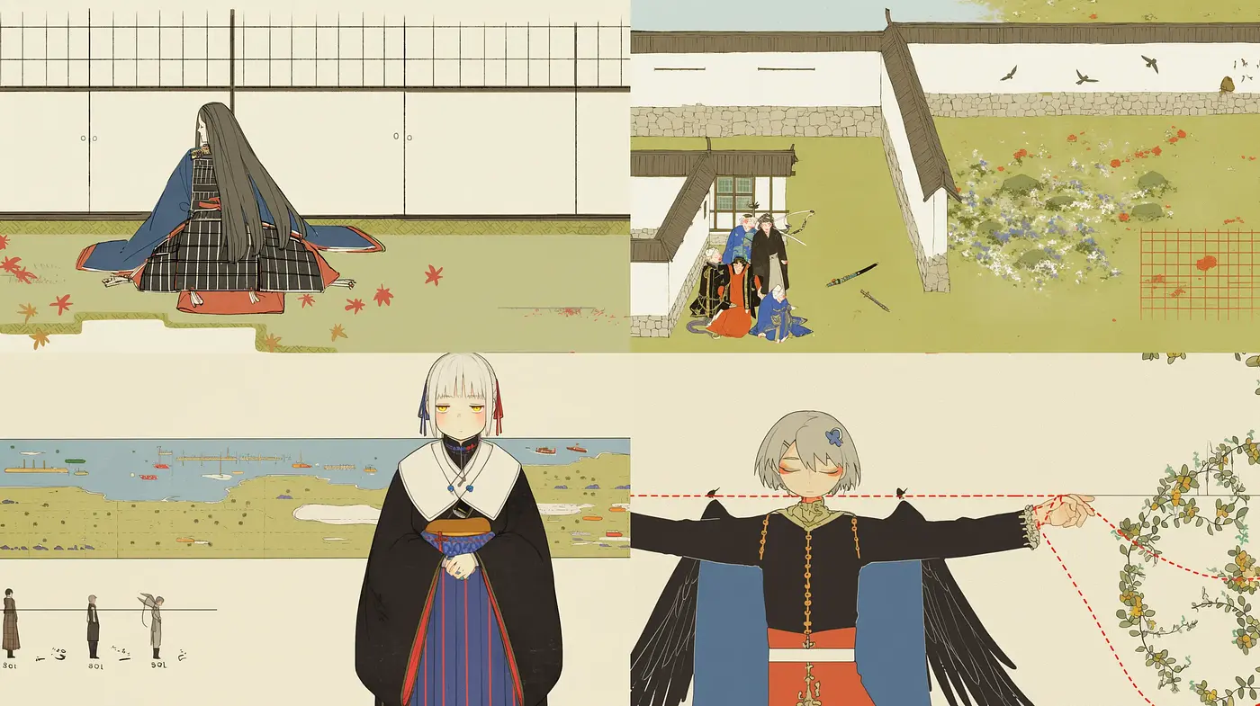 Ethereal Edo-Inspired Illustrative Tableaus - Midjourney sref style